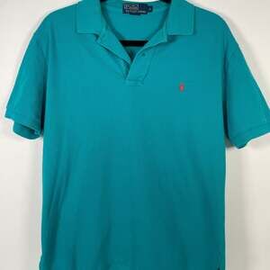 Vintage Polo Ralph Lauren Teal Pique Mesh Polo Shirt Mens Size M